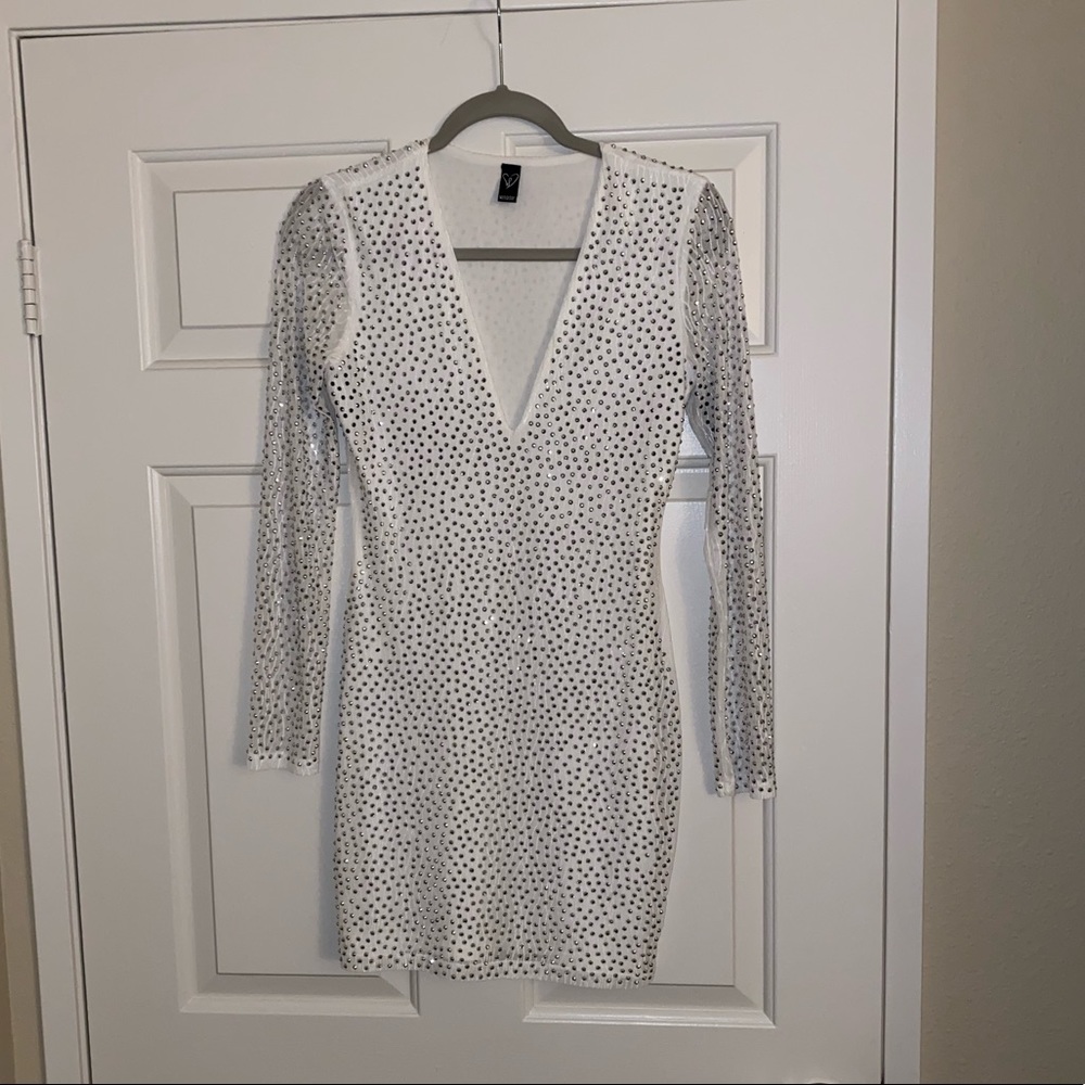 White sparkly mini dress